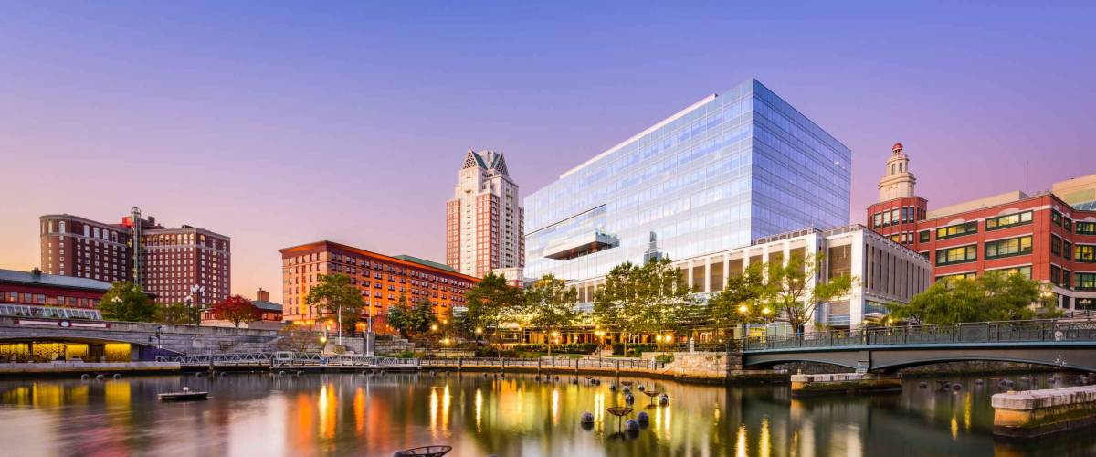 Providence, Rhode Island, USA skyline at Waterplace Park.