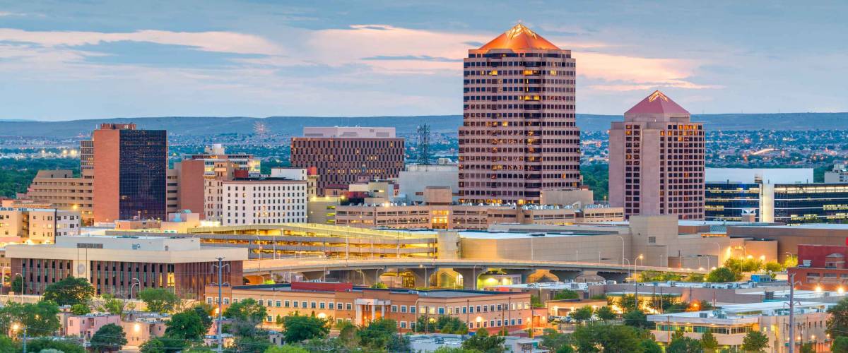 Albuquerque, New Mexico, USA downtown cityscape at twilight.