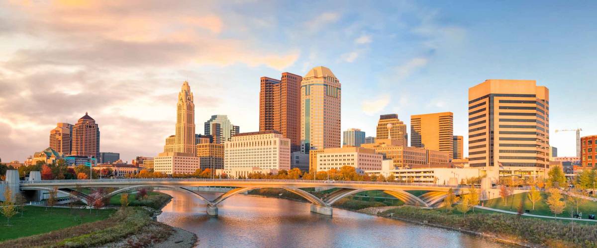 View of downtown Columbus Ohio Skyline at Sunset