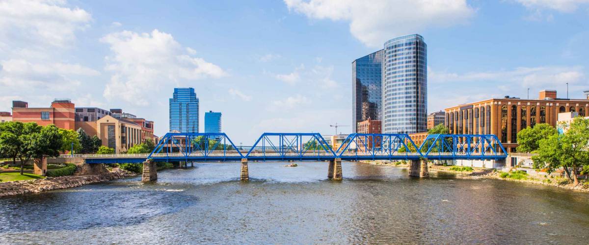 Downtown Grand Rapids Michigan view from the Grand River